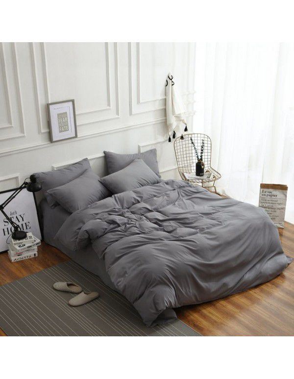 Manufacturer direct selling autumn and winter New Nordic bedding four piece set purple home textile quilt cover solid color student three piece set 