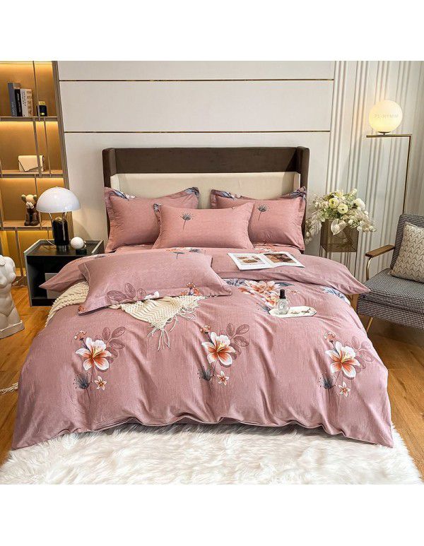 Cotton four piece set high quality ground wool cotton four piece set bedding sheet quilt cover 1.8 double bed four piece set 