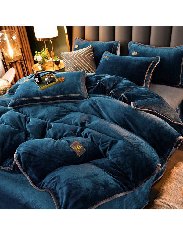 Winter thickened milk velvet bed four piece set warm double-sided velvet Flannel Sheet quilt cover four piece set wholesale 