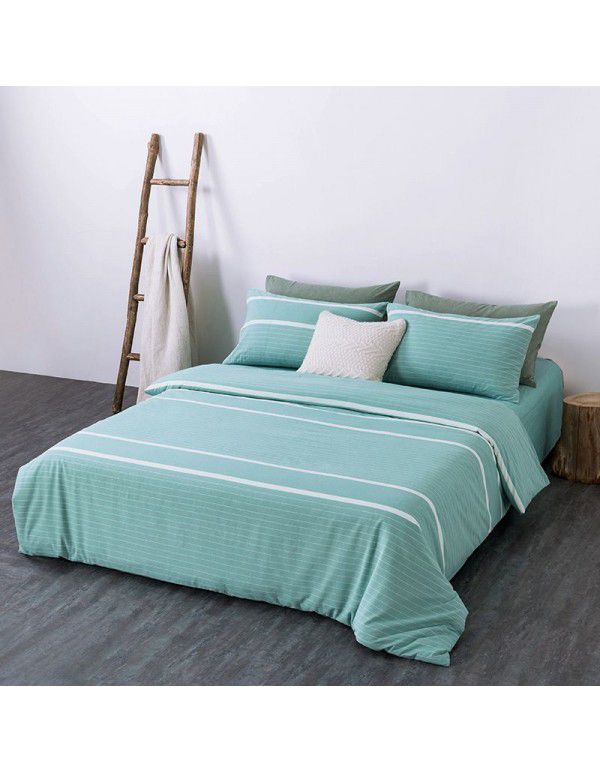 All cotton non printing washed cotton four piece set good quality pure cotton quilt cover sheet fitted sheet Home Stay Hotel Japanese bedding 