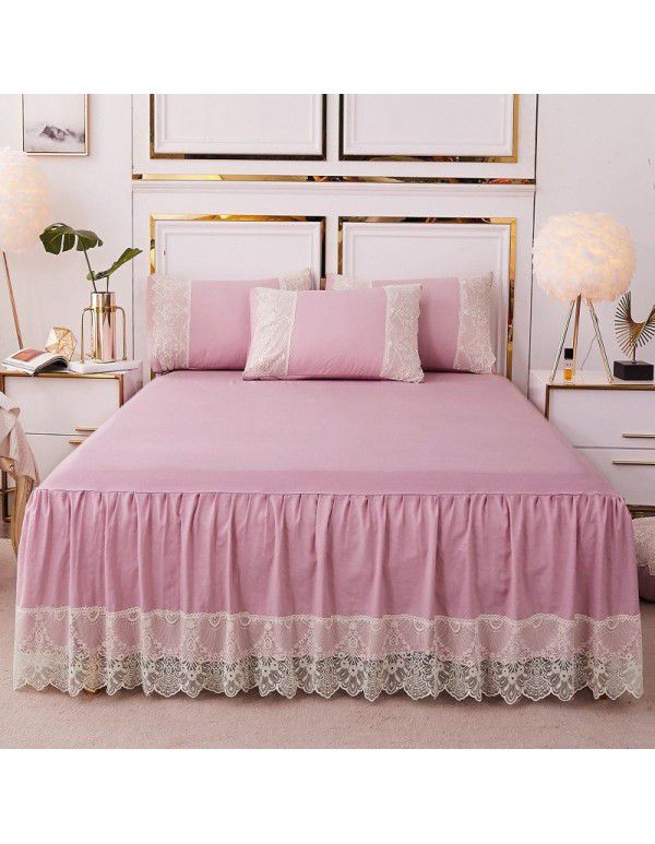 Wholesale 1.5m solid color simple washed cotton bed skirt single bedspread bedding lace bedspread bed cover