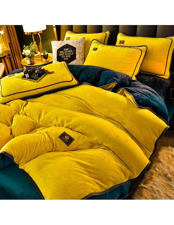 Winter thickened milk velvet bed four piece set warm double-sided velvet Flannel Sheet quilt cover four piece set wholesale 
