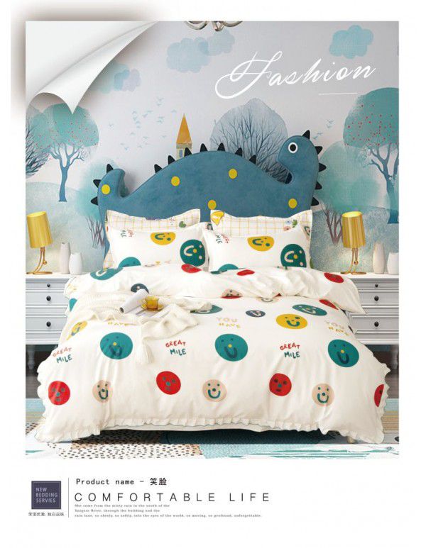 Supply bedding home textile autumn and winter thickened frosted emerald cotton four piece quilt cover three piece fitted sheet set 