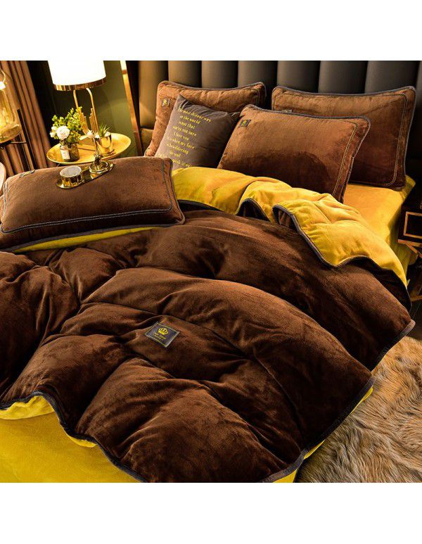 Winter thickened milk velvet bed four piece set warm double-sided velvet Flannel Sheet quilt cover four piece set wholesale 