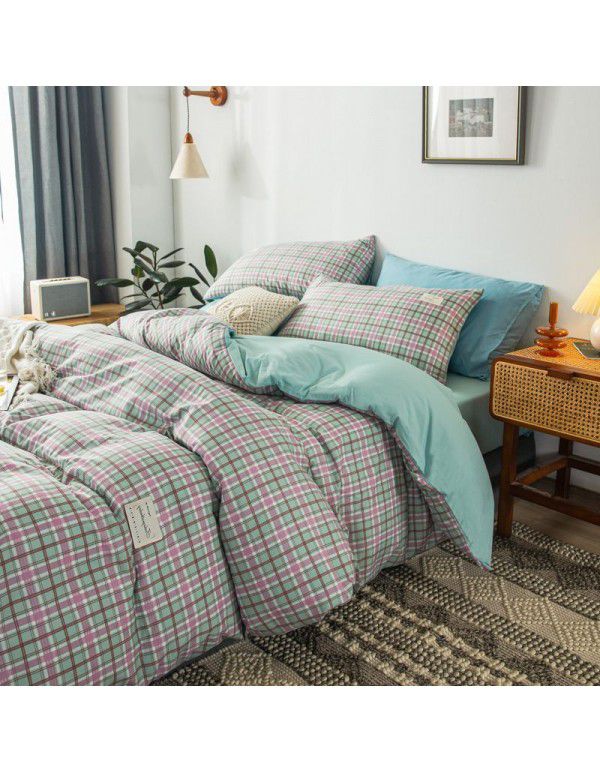 The manufacturer directly sells solid color double combed pure cotton four piece cover, skin friendly soft bed sheet, quilt cover and three piece bedding 