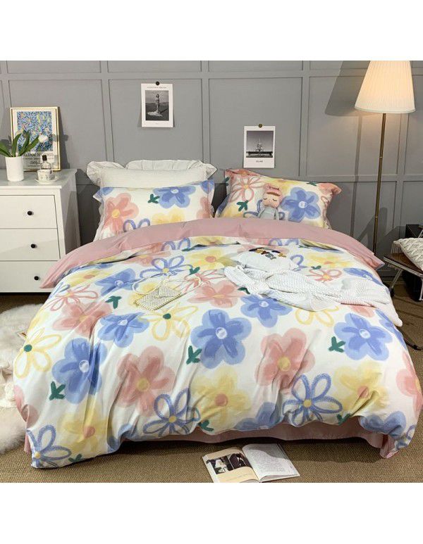All season cotton fitted sheet Multi specification 4-piece set Reactive printing pastoral set 3-piece bedding