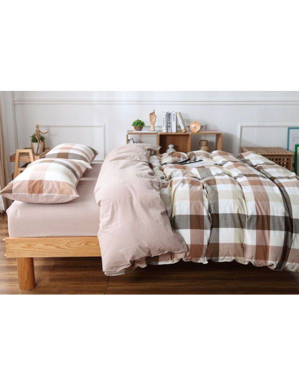 Four piece set of all cotton, pure cotton, Japanese washed cotton bedding, autumn net red quilt cover bed, single dormitory, three piece set 