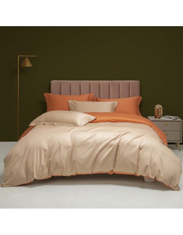 Class A European Luxury Spring and Autumn 100 Thread Count Xinjiang Long staple Cotton Satin 4-Piece Set 100 Flat Sheet and Quilt Cover 4