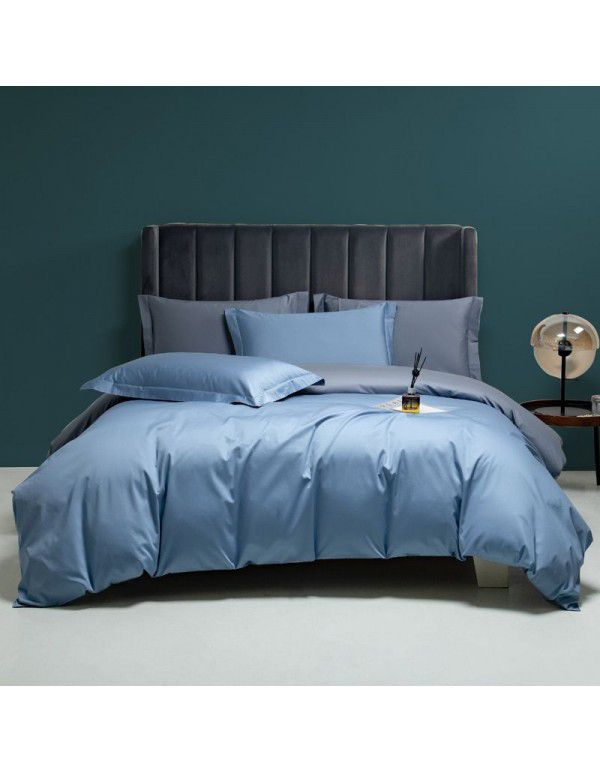 Class A European Luxury Spring and Autumn 100 Thread Count Xinjiang Long staple Cotton Satin 4-Piece Set 100 Flat Sheet and Quilt Cover 4