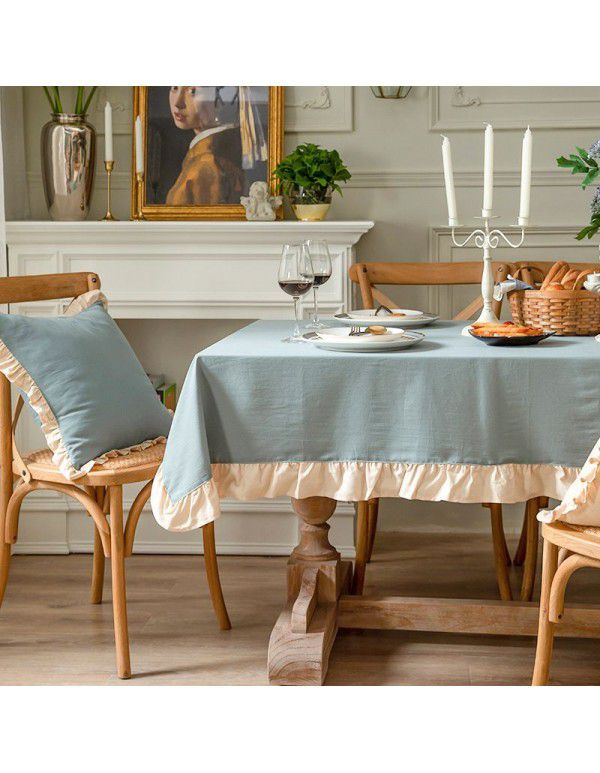 French retro white tablecloth American ins small fresh rectangular table cloth art household living room tea table cloth 