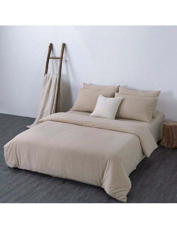 All cotton non printing washed cotton four piece set good quality pure cotton quilt cover sheet fitted sheet Home Stay Hotel Japanese bedding 