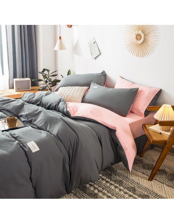 The manufacturer directly sells solid color double combed pure cotton four piece cover, skin friendly soft bed sheet, quilt cover and three piece bedding 