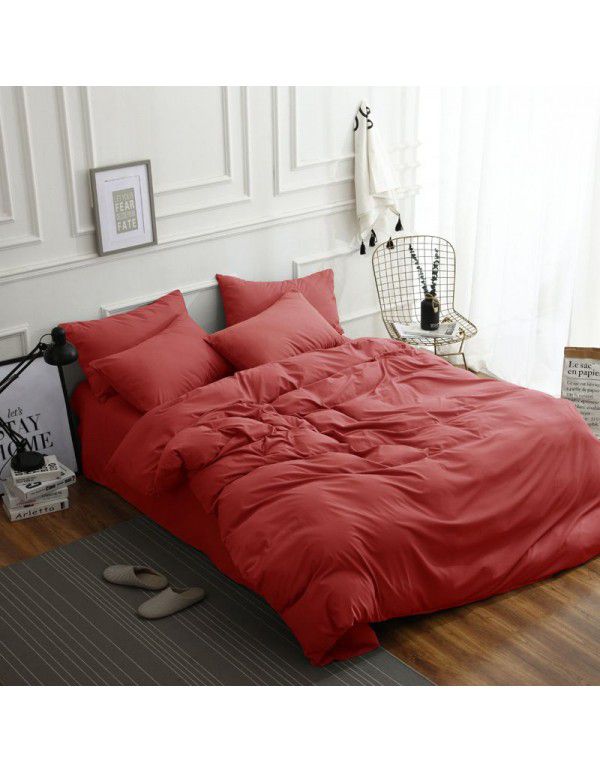 Manufacturer direct selling autumn and winter New Nordic bedding four piece set purple home textile quilt cover solid color student three piece set 