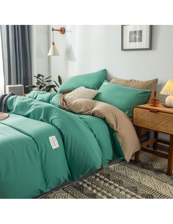 The manufacturer directly sells solid color double combed pure cotton four piece cover, skin friendly soft bed sheet, quilt cover and three piece bedding 