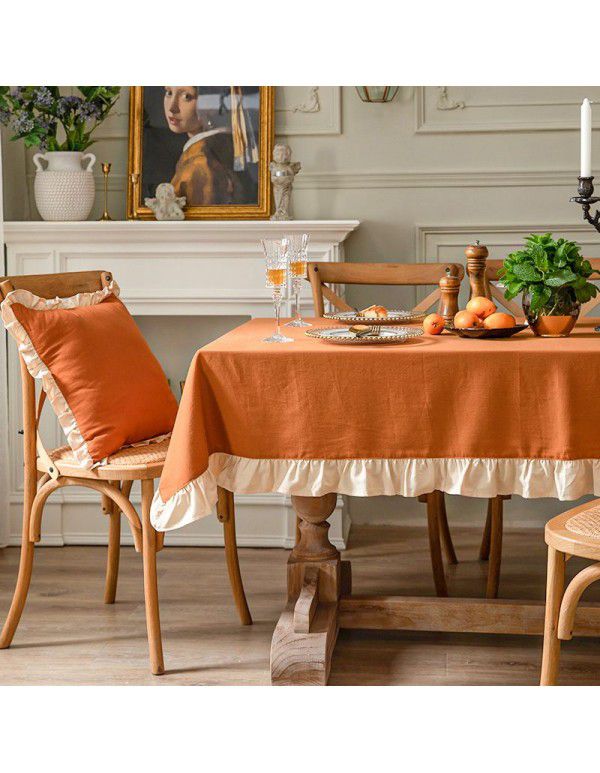 French retro white tablecloth American ins small fresh rectangular table cloth art household living room tea table cloth 