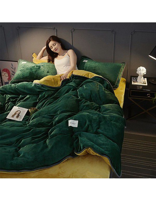 Winter thickened milk velvet bed four piece set warm double-sided velvet Flannel Sheet quilt cover four piece set wholesale 
