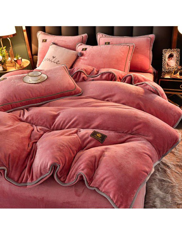 Winter thickened milk velvet bed four piece set warm double-sided velvet Flannel Sheet quilt cover four piece set wholesale 