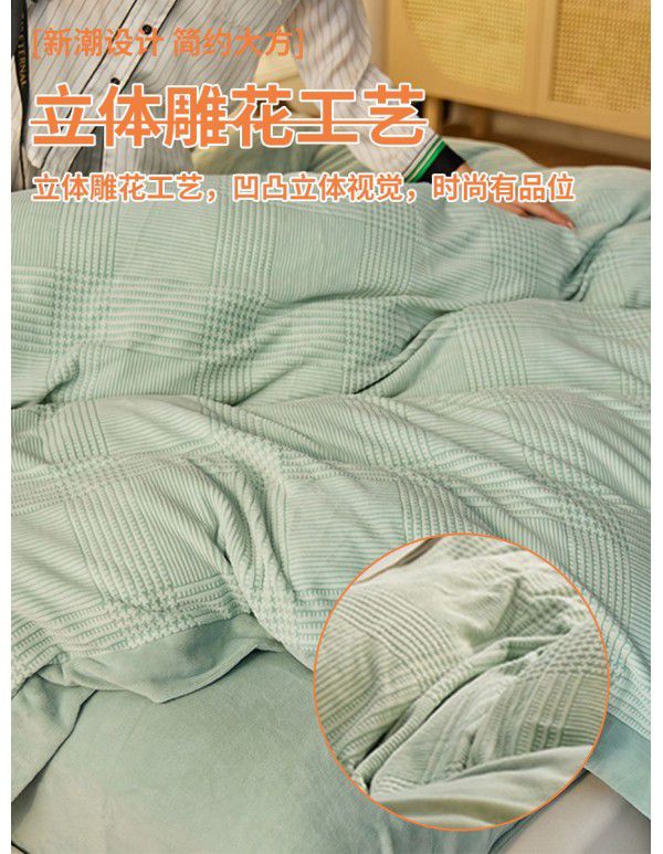 Winter thickened coral fleece milk fleece four piece set double faced Plush quilt cover sheet flannel bedding package mail 