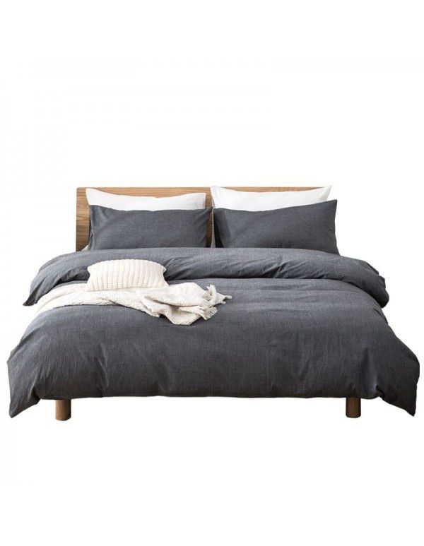All cotton non printing washed cotton four piece set good quality pure cotton quilt cover sheet fitted sheet Home Stay Hotel Japanese bedding 