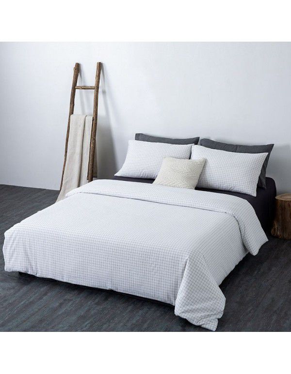 All cotton non printing washed cotton four piece set good quality pure cotton quilt cover sheet fitted sheet Home Stay Hotel Japanese bedding 