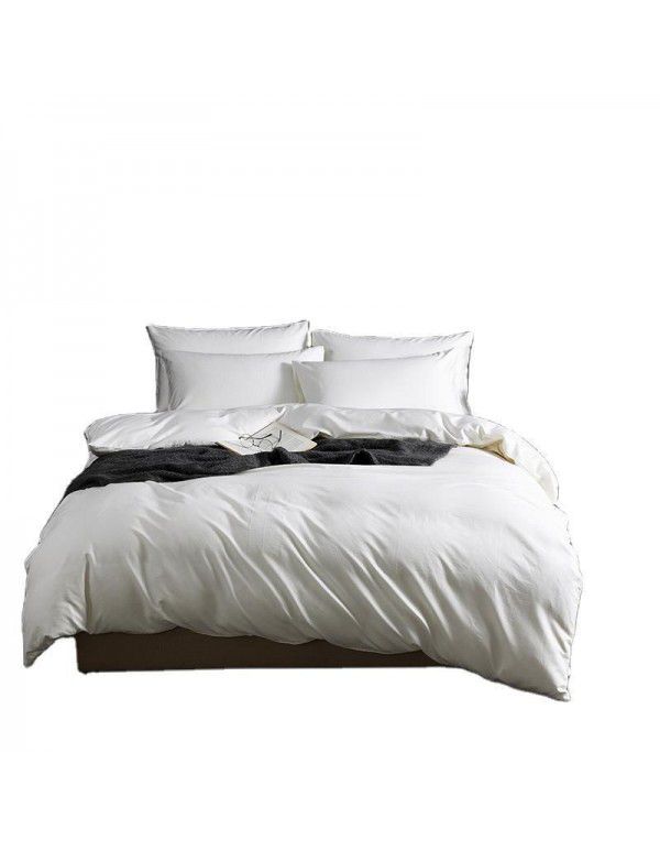 Wanghong home stay 60 thread count Satin cotton bedding hotel European style nude sleeping solid color long staple cotton four piece set 