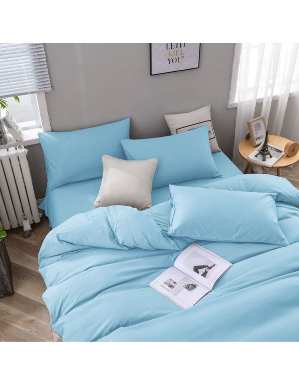 Manufacturer direct selling autumn and winter New Nordic bedding four piece set purple home textile quilt cover solid color student three piece set 