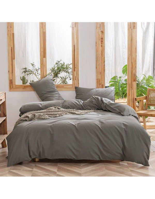 Aifeiyang cotton washing cotton kit pure cotton simple bedding four piece set 1.8m quilt cover bed sheet dark gray small grid gray 