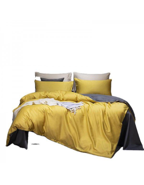 Pure color home textile bedding home textile bedding net red 60s quilt cover all cotton sheet fitted sheet four piece set 