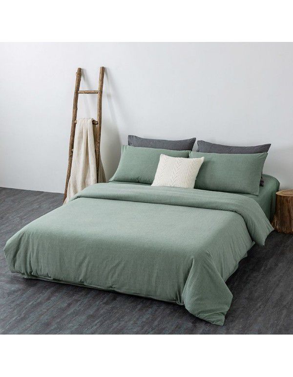All cotton non printing washed cotton four piece set good quality pure cotton quilt cover sheet fitted sheet Home Stay Hotel Japanese bedding 