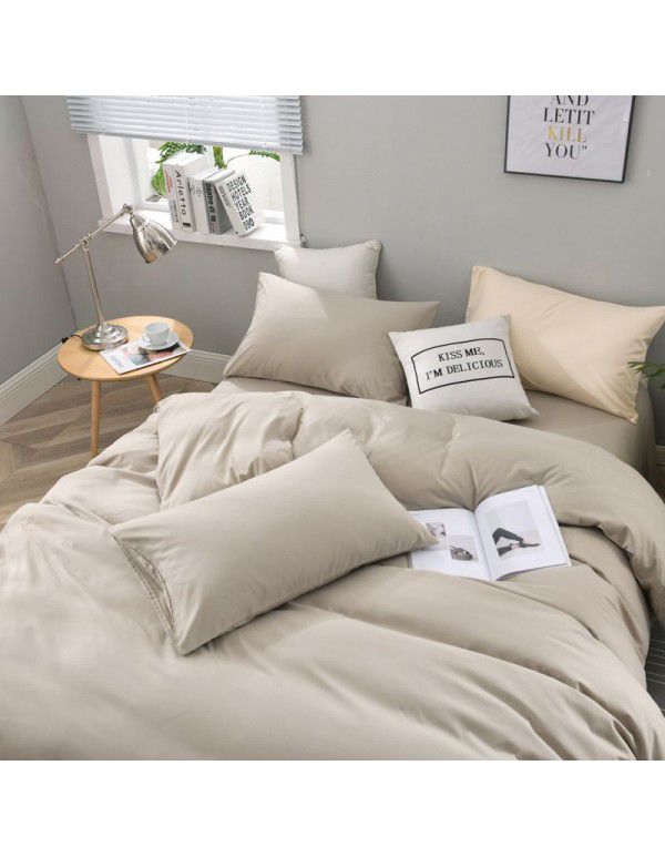 Manufacturer direct selling autumn and winter New Nordic bedding four piece set purple home textile quilt cover solid color student three piece set 