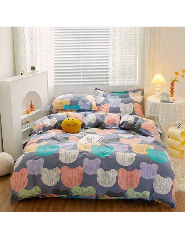 Cotton four piece set high quality ground wool cotton four piece set bedding sheet quilt cover 1.8 double bed four piece set 