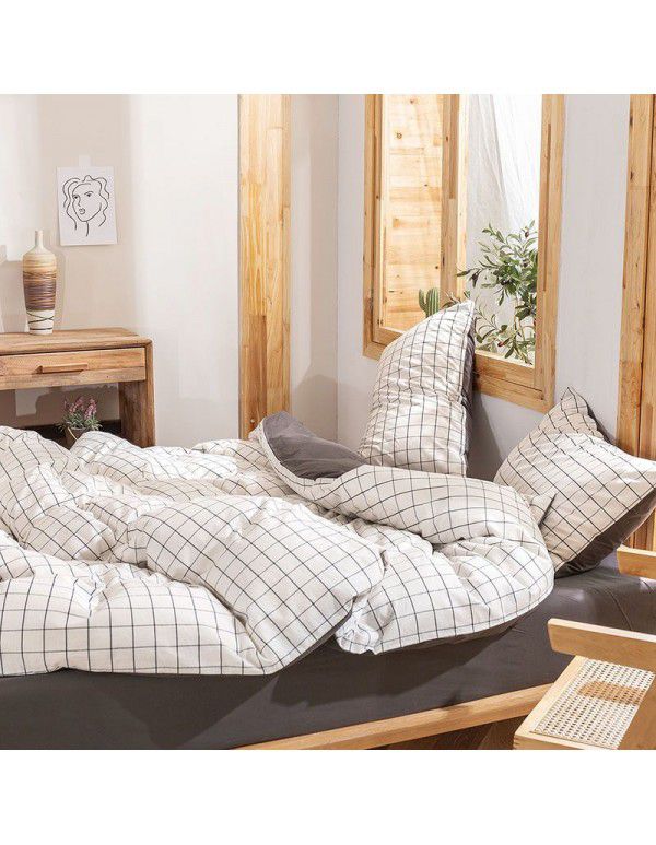Four piece set of all cotton, pure cotton, Japanese washed cotton bedding, autumn net red quilt cover bed, single dormitory, three piece set 