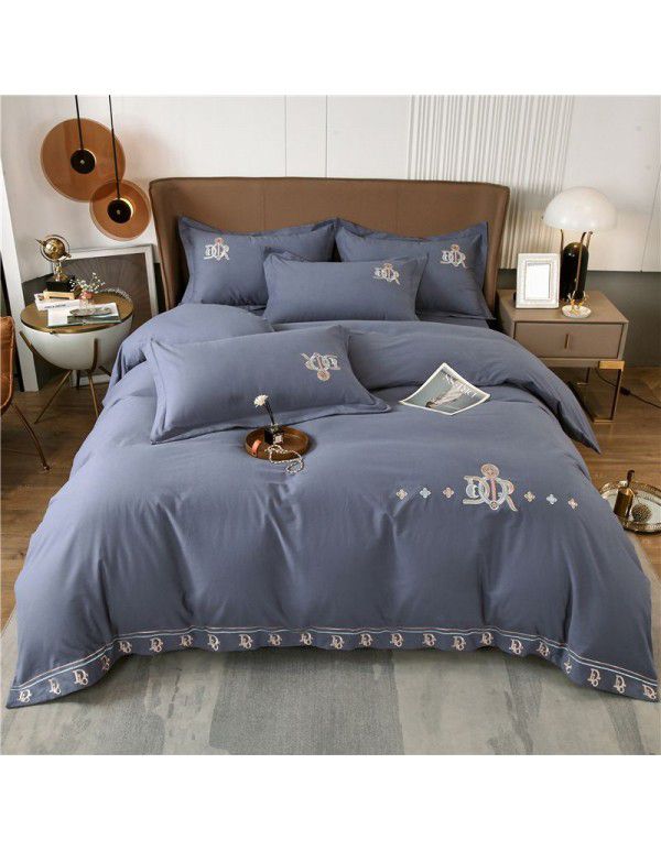 80 thread count cotton thickened frosted four piece set 100 quilt cover bedding sheet fitted sheet autumn and winter set group purchase 