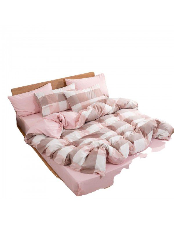 Four piece set of all cotton, pure cotton, Japanese washed cotton bedding, autumn net red quilt cover bed, single dormitory, three piece set 