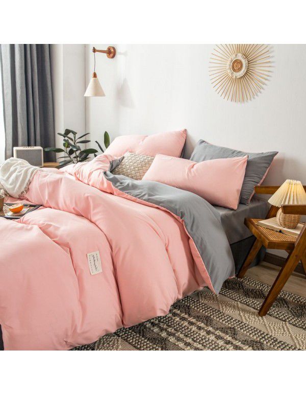 The manufacturer directly sells solid color double combed pure cotton four piece cover, skin friendly soft bed sheet, quilt cover and three piece bedding 