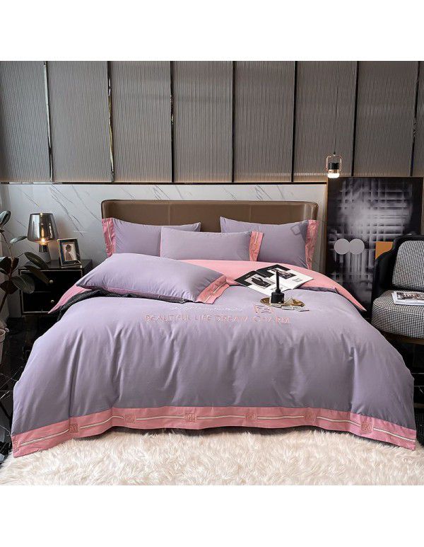 80 thread count cotton thickened frosted four piece set 100 quilt cover bedding sheet fitted sheet autumn and winter set group purchase 