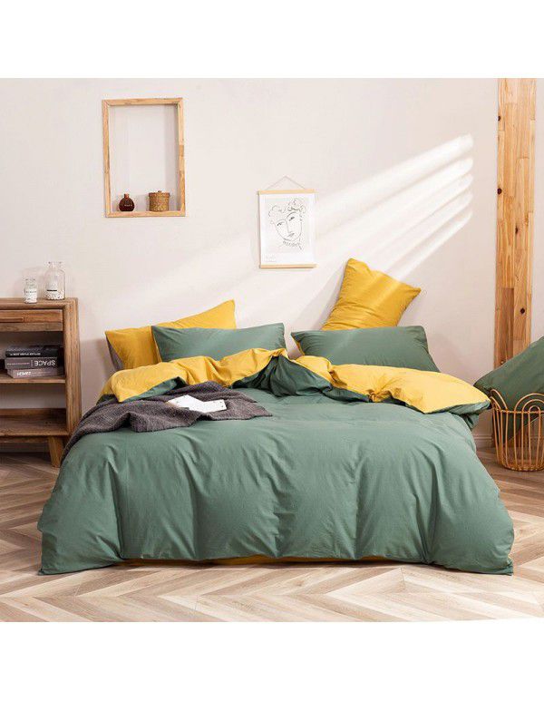 Aifeiyang cotton washing cotton kit pure cotton simple bedding four piece set 1.8m quilt cover bed sheet dark gray small grid gray 