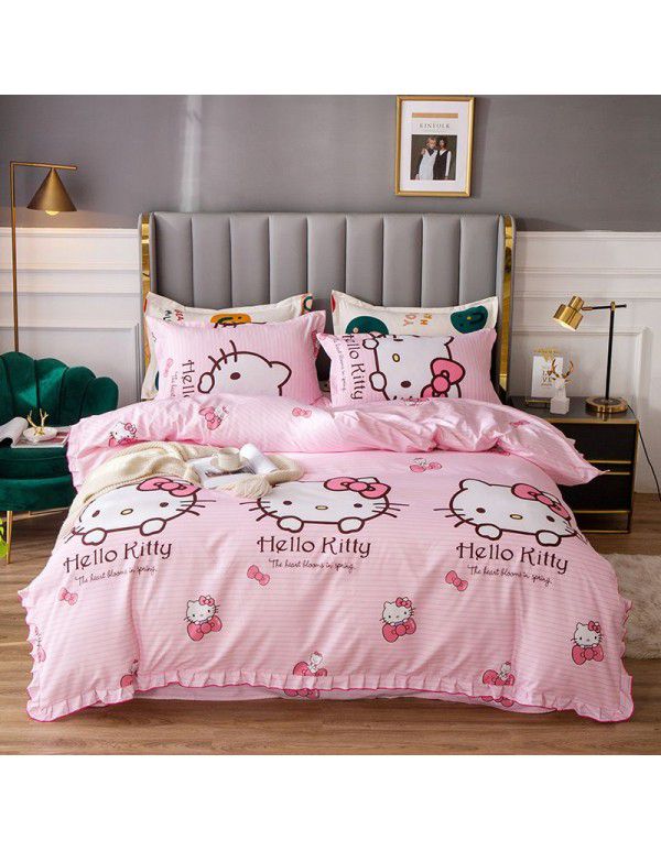 Supply bedding home textile autumn and winter thickened frosted emerald cotton four piece quilt cover three piece fitted sheet set 