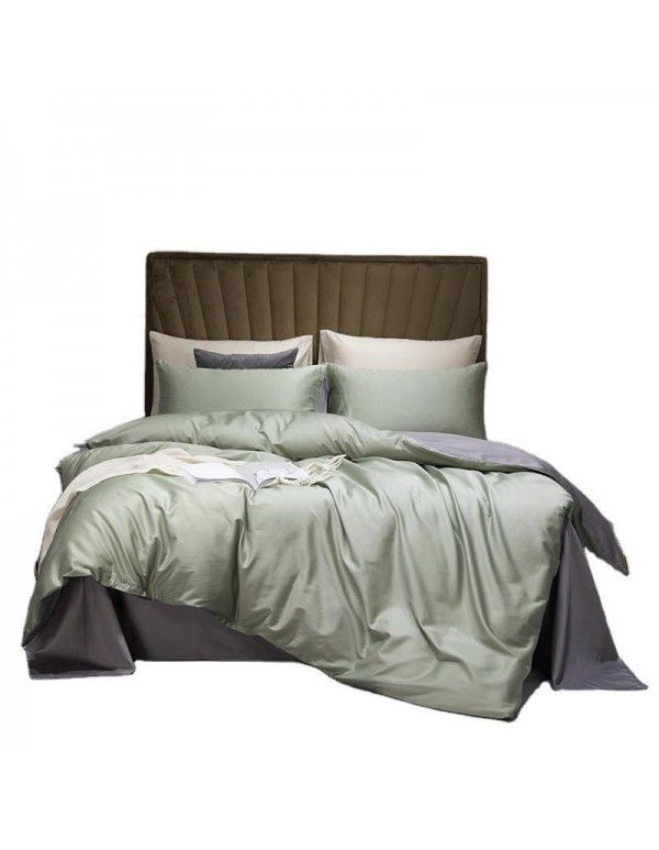 Luxurious 60 Thread Count Cotton Satin 4-Piece Set All Cotton Simple Pure Color Home Textile Quilt Cover Sheet Bedding