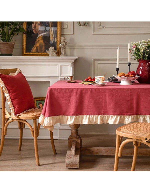 French retro white tablecloth American ins small fresh rectangular table cloth art household living room tea table cloth 