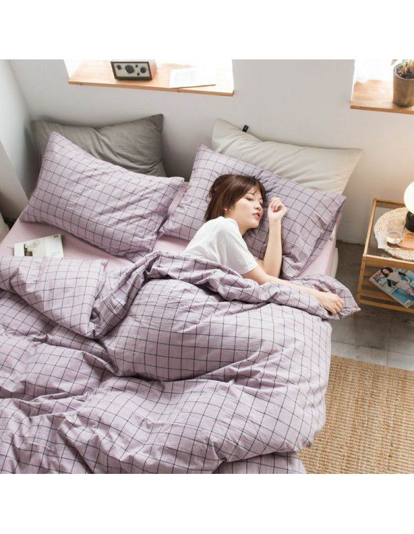 All cotton washed cotton four piece set simple cotton checked quilt cover bedspread sets supplied directly by the manufacturer for wholesale