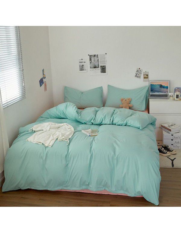 Japanese non printing washing cotton buffing bed four piece set student dormitory bed sheet quilt cover three piece fitted sheet wholesale