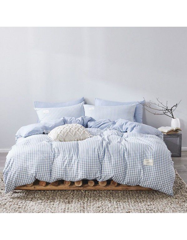 Manufacturer's direct sales of pure cotton and cotton 4-piece set Japanese printed simple cotton bed sheet and quilt cover Student dormitory 3-piece set