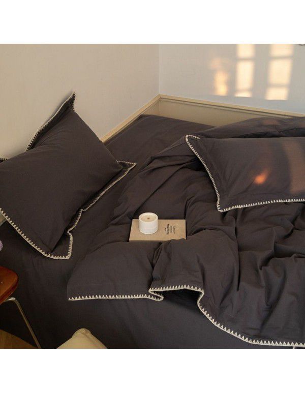Cross border exclusive supply of pure cotton, long staple cotton, four piece set, pure color, light luxury hotel exclusive supply of folk style, cotton bedding set