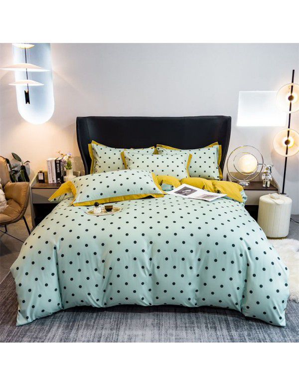 New Autumn and Winter Pure Class A Washed Cotton and Hemp 4-Piece Double Layer Yarn Cotton Small Fresh Quilt Cover Flat Sheet Live Broadcast Hot Sale