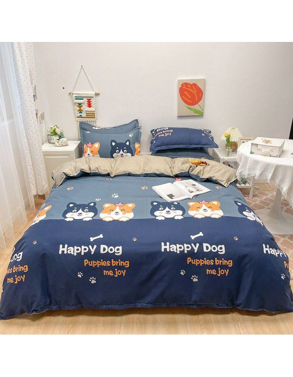 Thickened brushed four piece set single student dormitory three piece set simple bed sheet quilt cover gift bedding wholesale