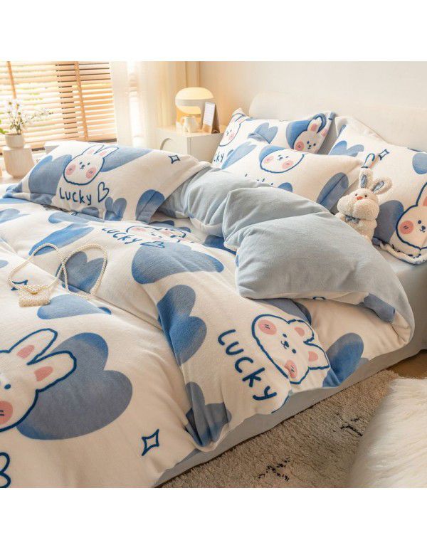 Winter four piece milk velvet thickened warm small fresh flannel quilt cover bedspread bedding live wholesale