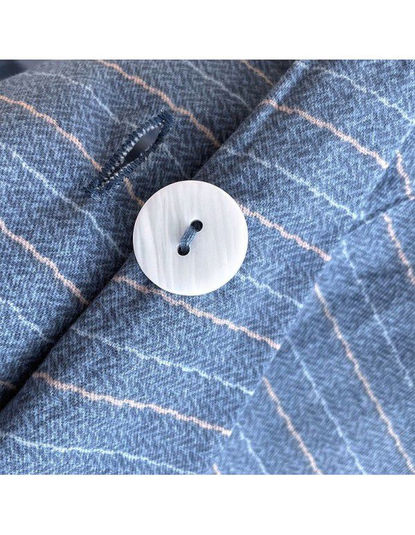 Good thick brushed 4-piece set of all cotton pure cotton simple stripes in autumn and winter