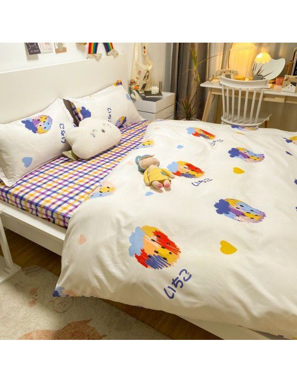 Ins Simple Nordic Gentleman Men's Grey Duvet Cover Four Piece Bedding Set Student Dormitory Bed Sheet Three Piece Set