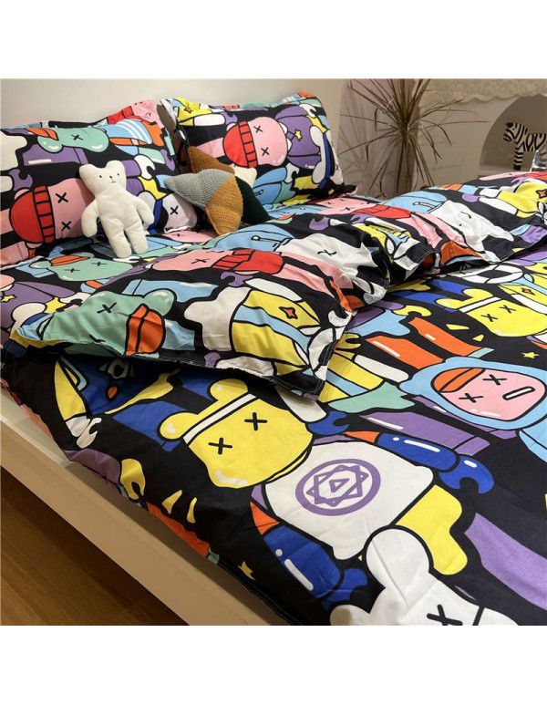Nordic Black and White Panda Cow Cartoon 4-Piece Duvet Cover Bedding Sheet 3-Piece Dormitory